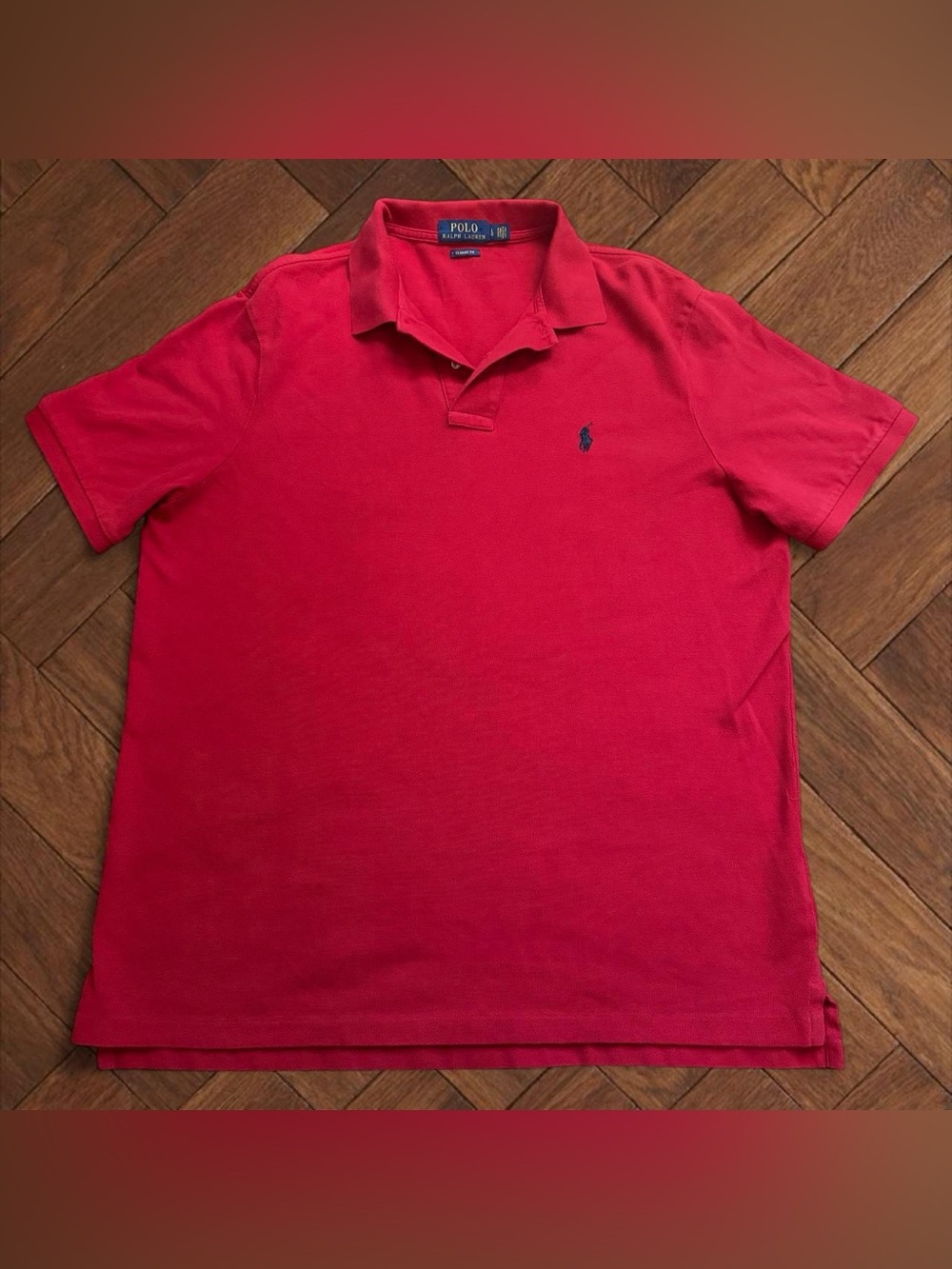 Polo Ralph Lauren Men's Large Red Classic Fit Short Sleeve Polo Blue Pony
